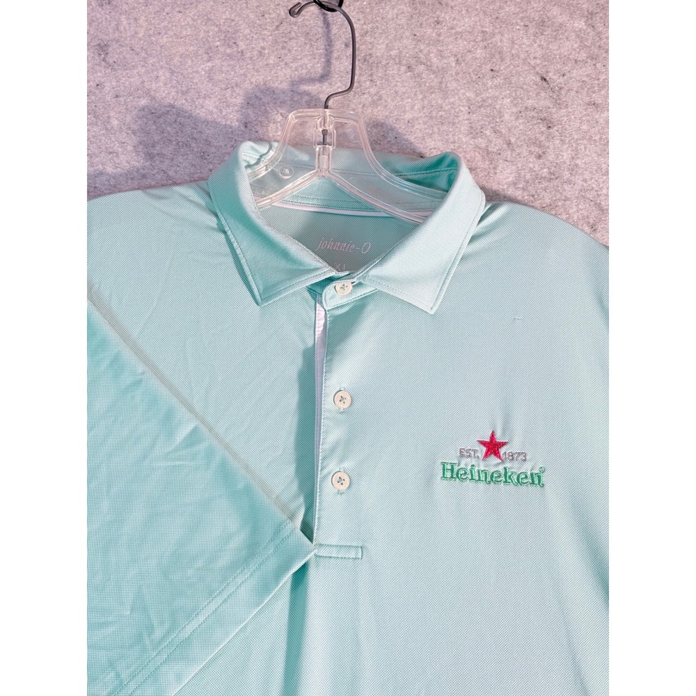 Johnnie-O Polo Shirt Mens XL Mint Green Heineken Logo Performance Short Sleeve